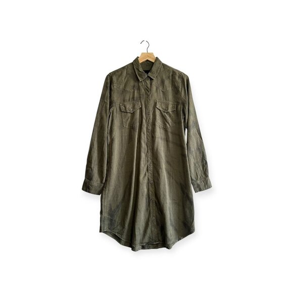 NWT Rails Sandra Shirt Dress Olive Black Tie Dye Button Front Tencel Linen, Sz S - Picture 2 of 13